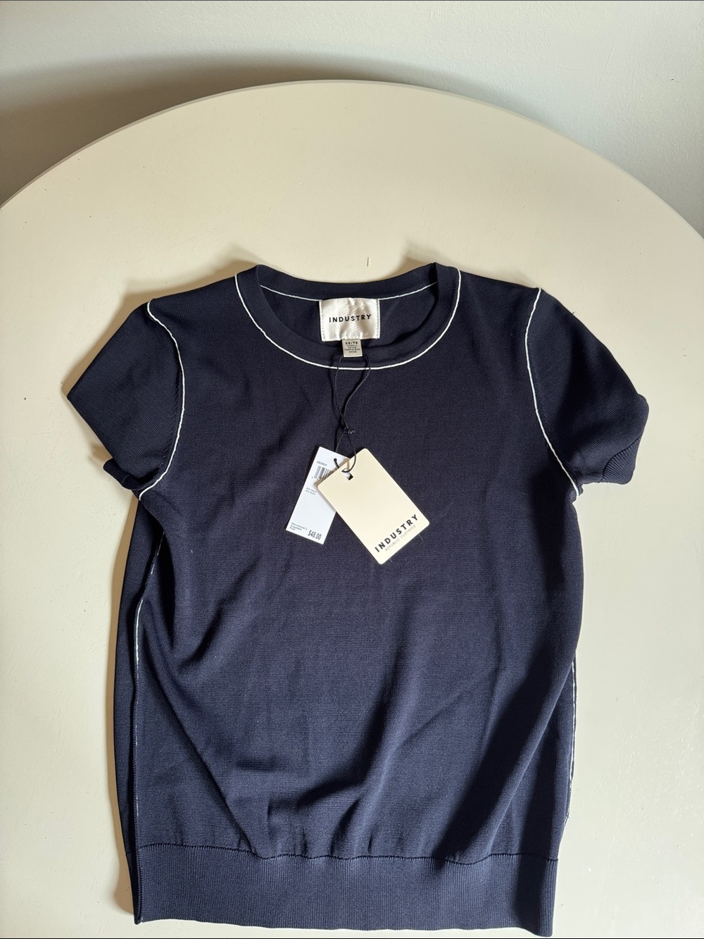 Industry Republic Clothing Black Short Sleeve Knit Top w/Contrast Stitching NWT